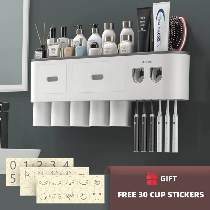 Magnetic Wall - Mounted Toothbrush Holder with Automatic Toothpaste Dispenser