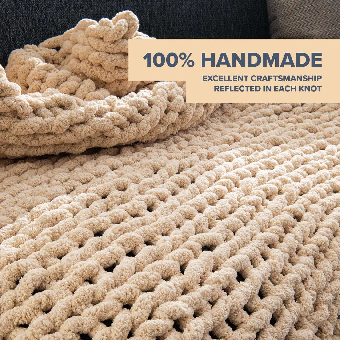 Hand - made Chunky Knit Throw Blanket