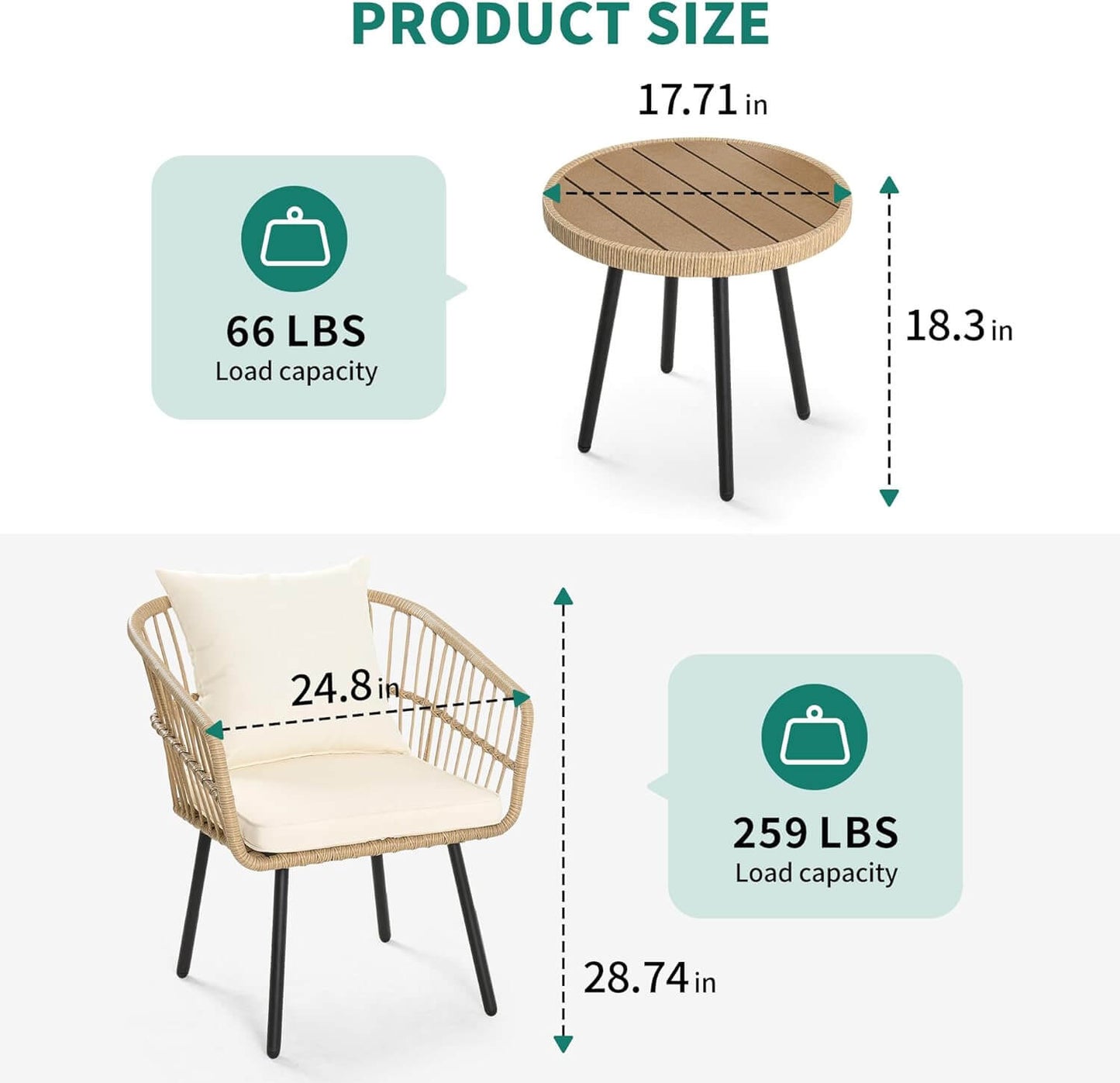 All-Weather Rattan Patio Furniture Set with Table & Cushions