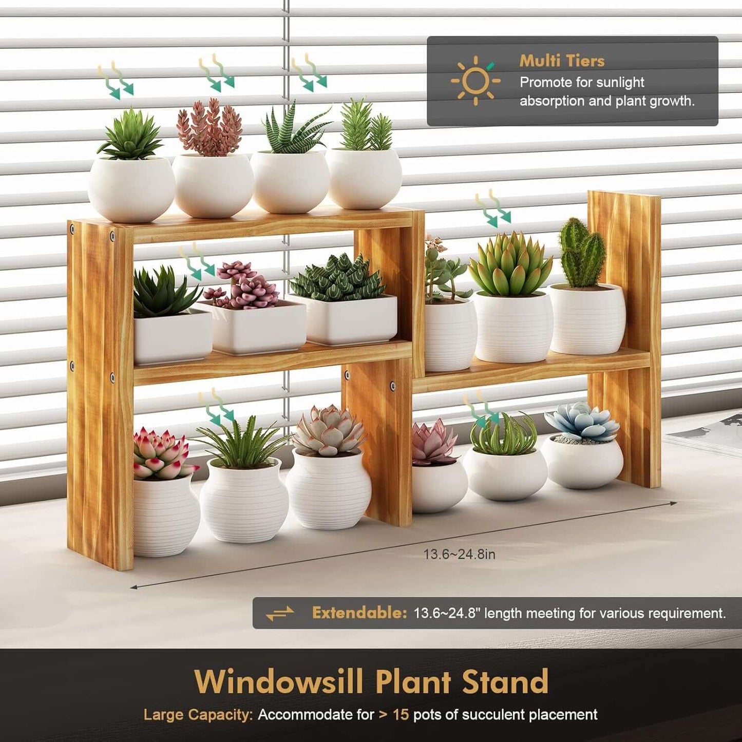 3 - Tier Wooden Plant Stand for Narrow Spaces