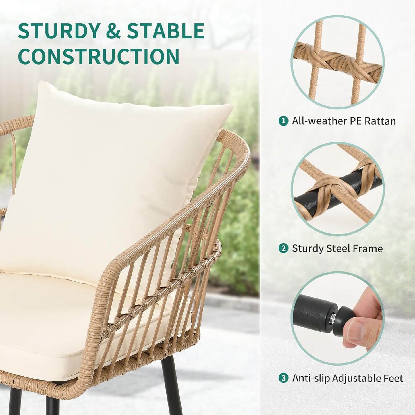 All-Weather Rattan Patio Furniture Set with Table & Cushions