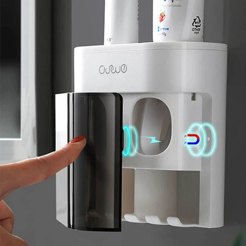 Magnetic Wall - Mounted Toothbrush Holder with Automatic Toothpaste Dispenser