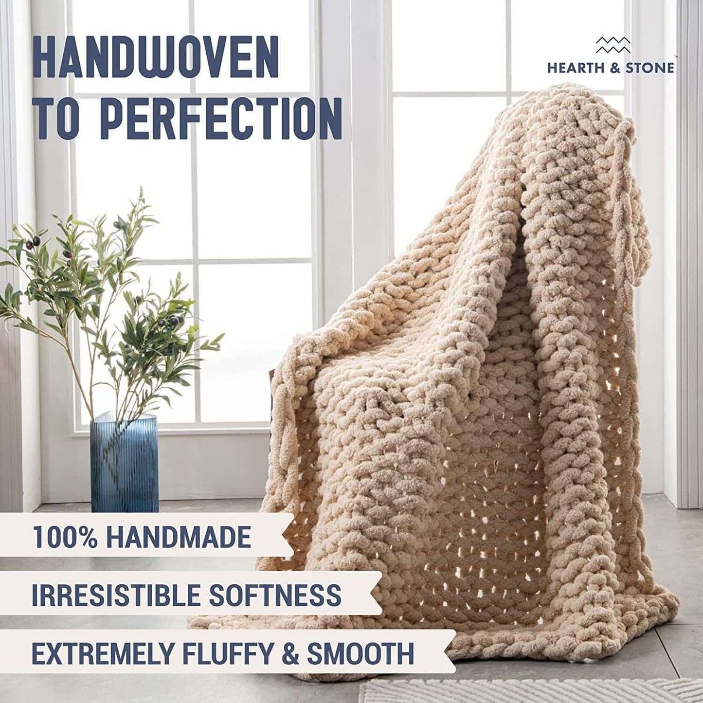 Hand - made Chunky Knit Throw Blanket