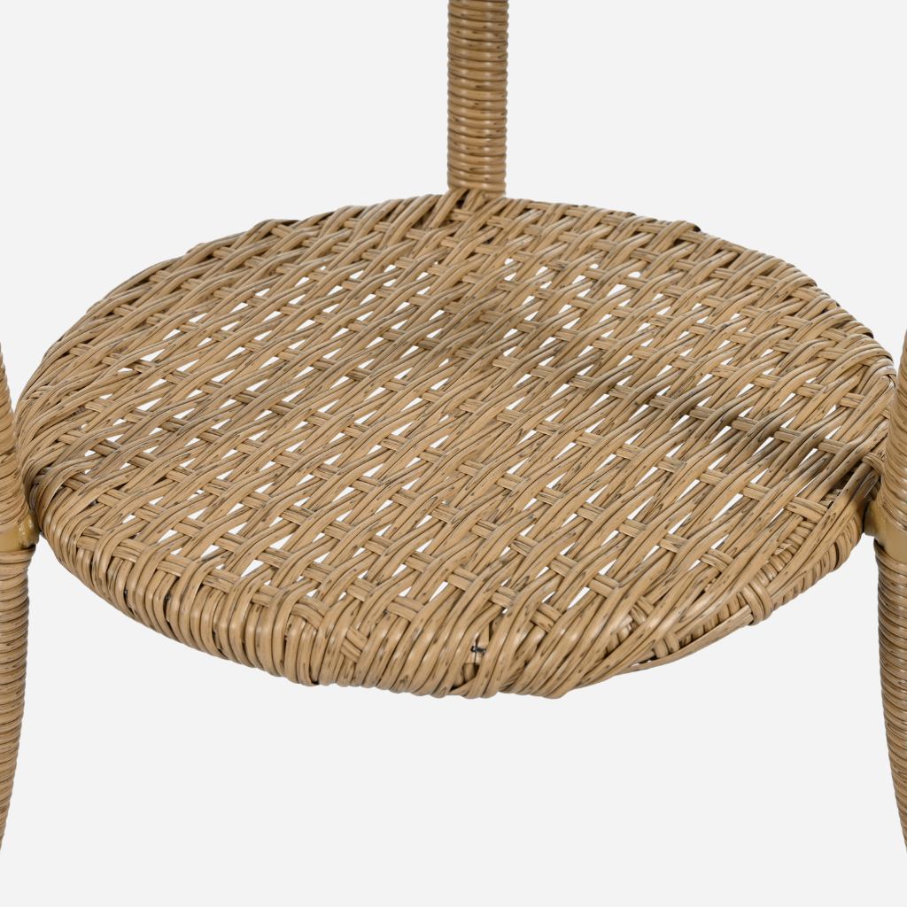 Close-up of a woven rattan chair seat on a white background