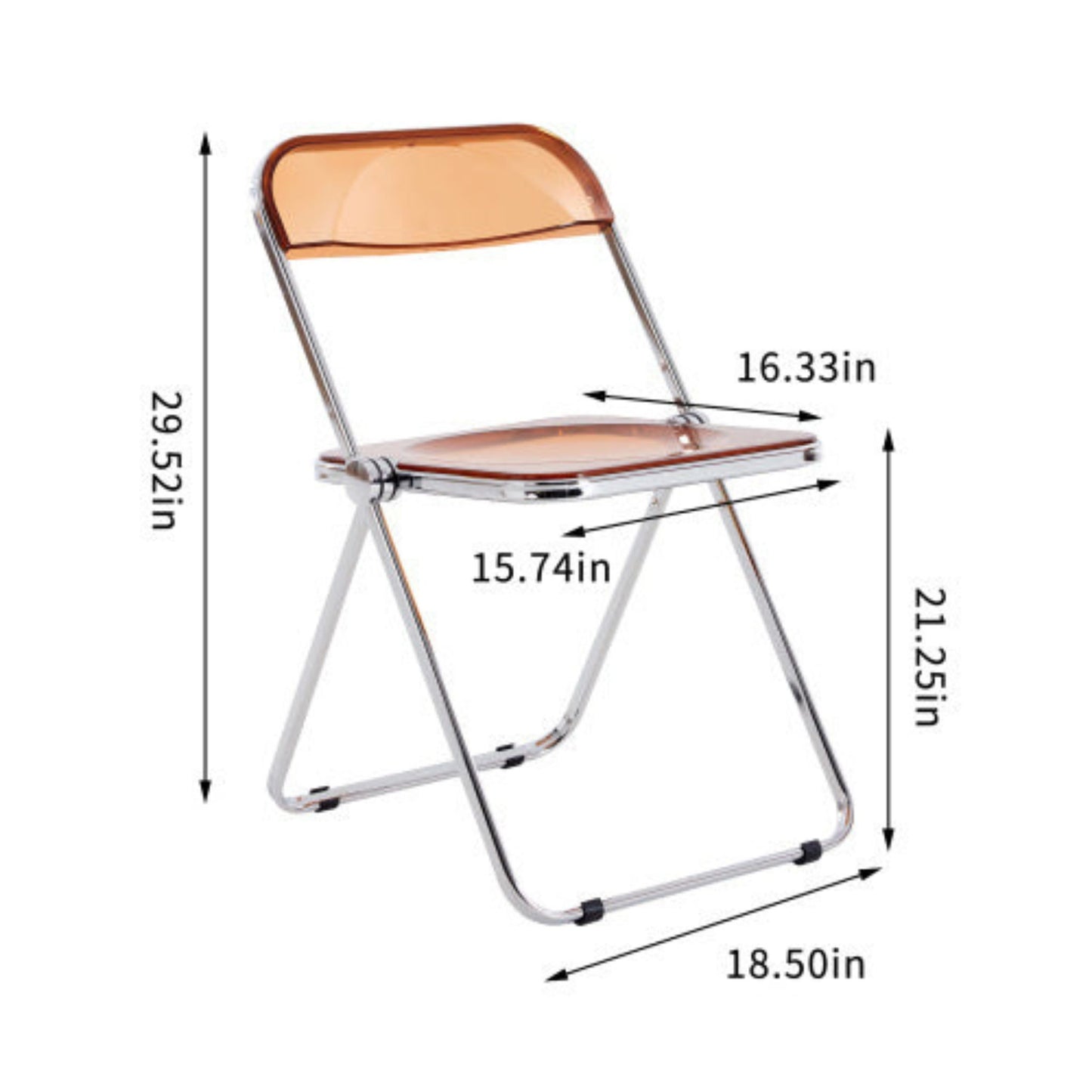 Folding chair with dimensions labeled on a white background