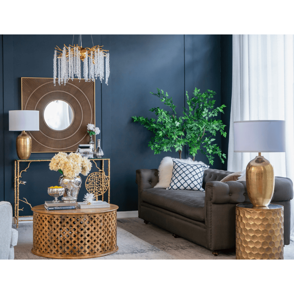 Modern living room with Aluminum Table Lamp With White Fabric Shade