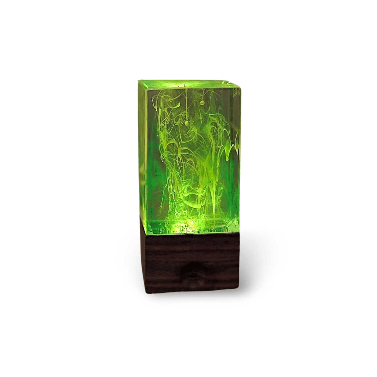 Green glowing rectangular Resin Table Decor Handcrafted Lamp With Warm White Light