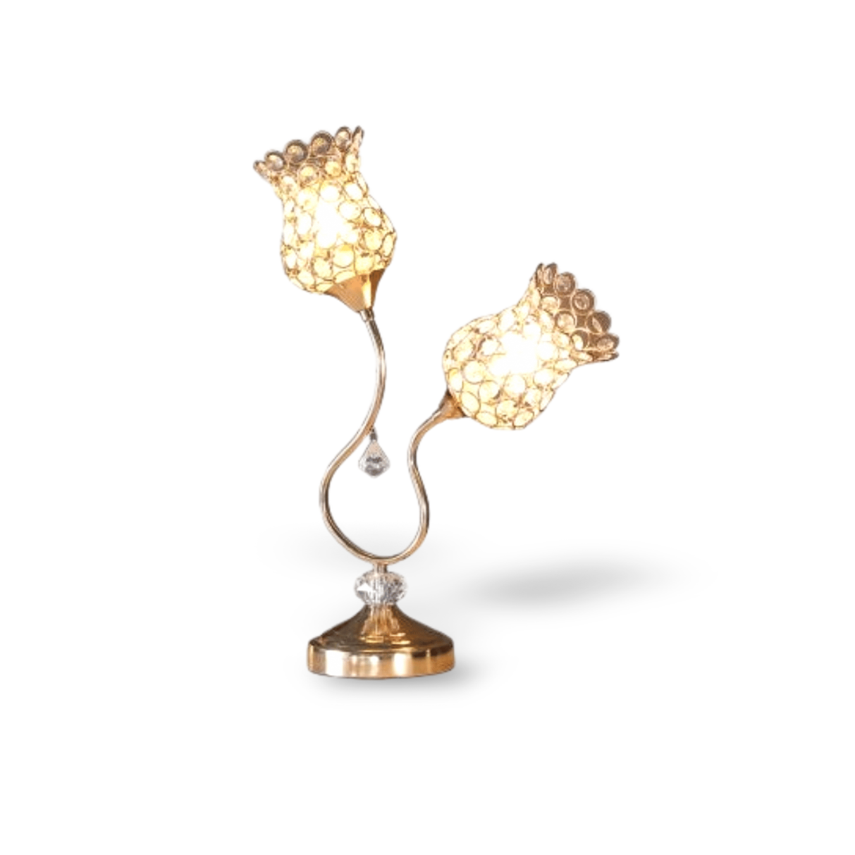 Rose Gold 2 Flower Horn Table Lamp With Ornate Metal