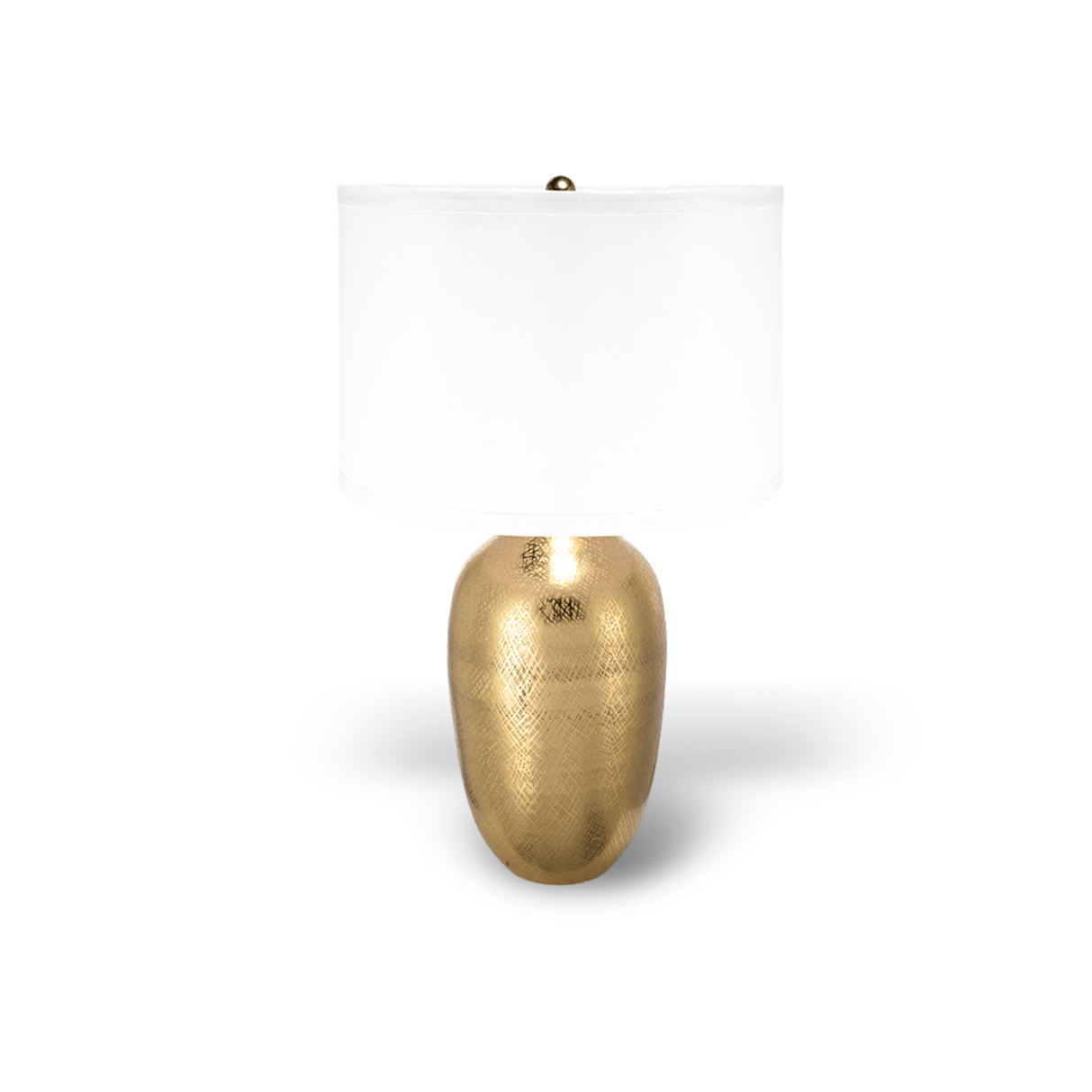 Round Aluminum Table Lamp With White Fabric Shade