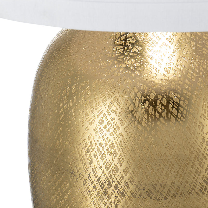 Round Aluminum Table Lamp With White Fabric Shade