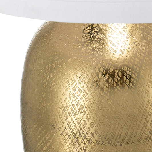 Round Aluminum Table Lamp With White Fabric Shade