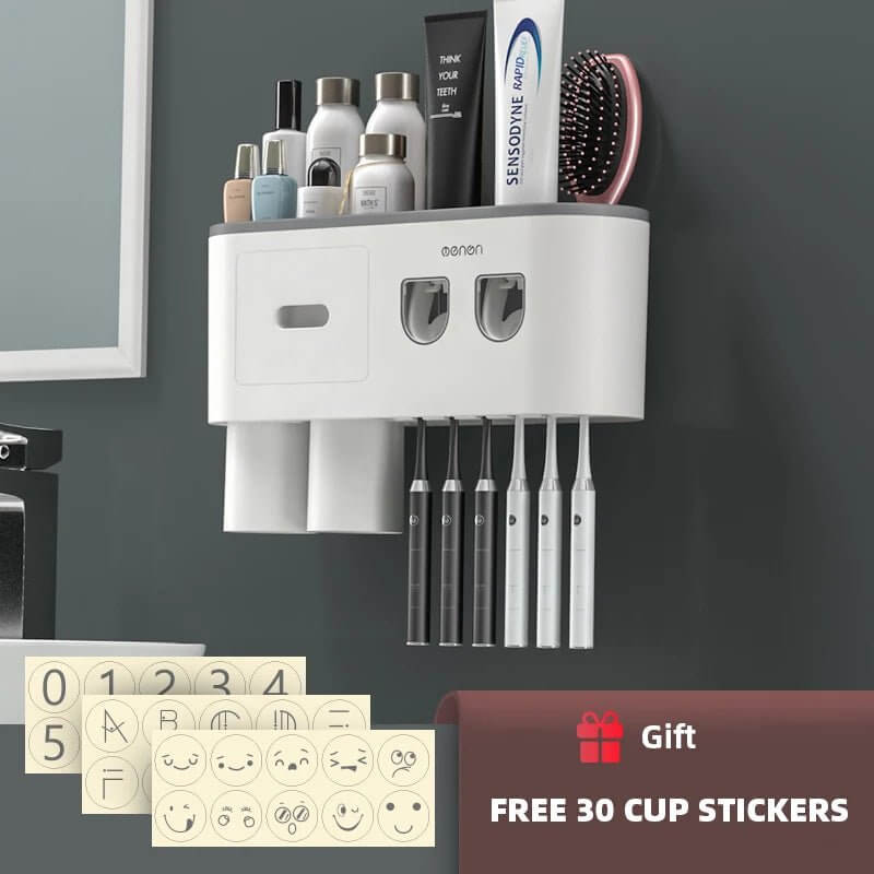 Magnetic Wall - Mounted Toothbrush Holder with Automatic Toothpaste Dispenser