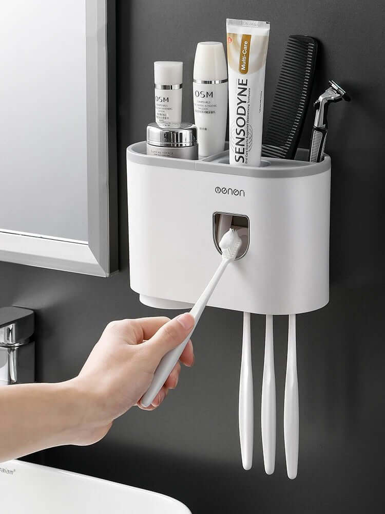 Magnetic Wall - Mounted Toothbrush Holder with Automatic Toothpaste Dispenser