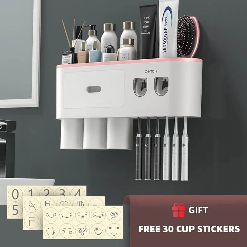 Magnetic Wall - Mounted Toothbrush Holder with Automatic Toothpaste Dispenser