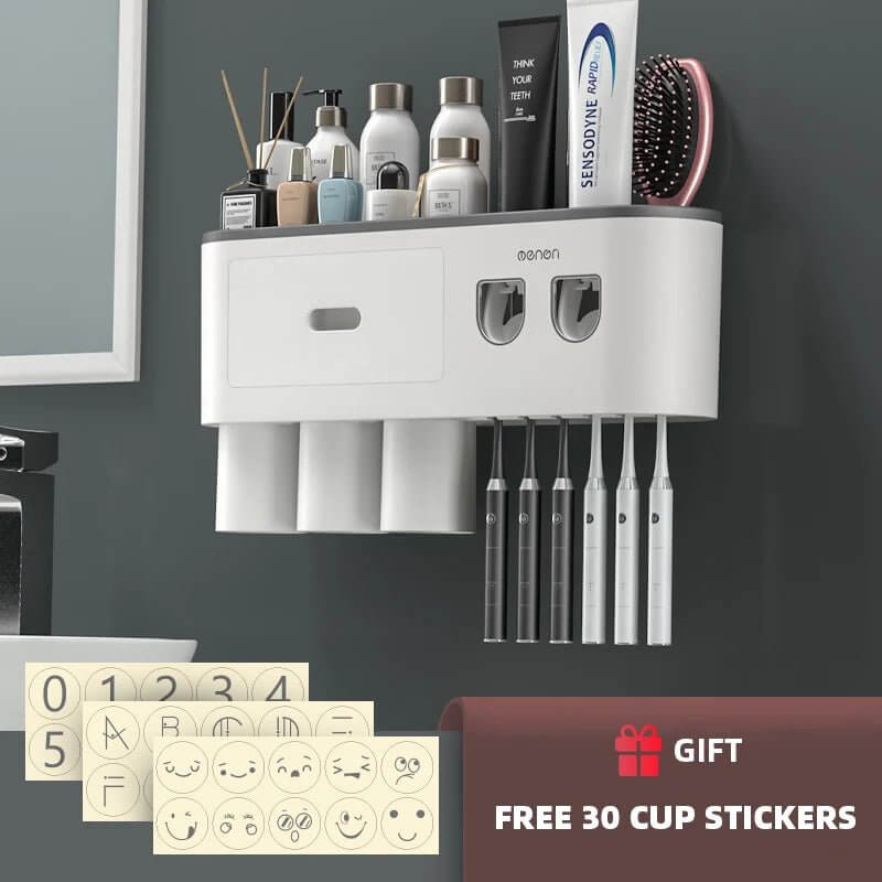 Magnetic Wall - Mounted Toothbrush Holder with Automatic Toothpaste Dispenser