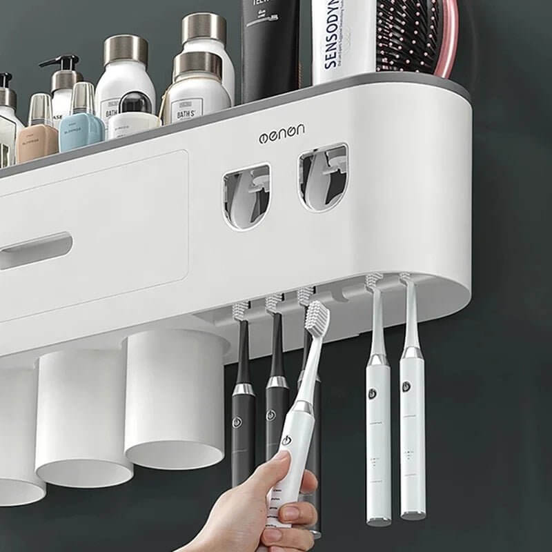 Magnetic Wall - Mounted Toothbrush Holder with Automatic Toothpaste Dispenser