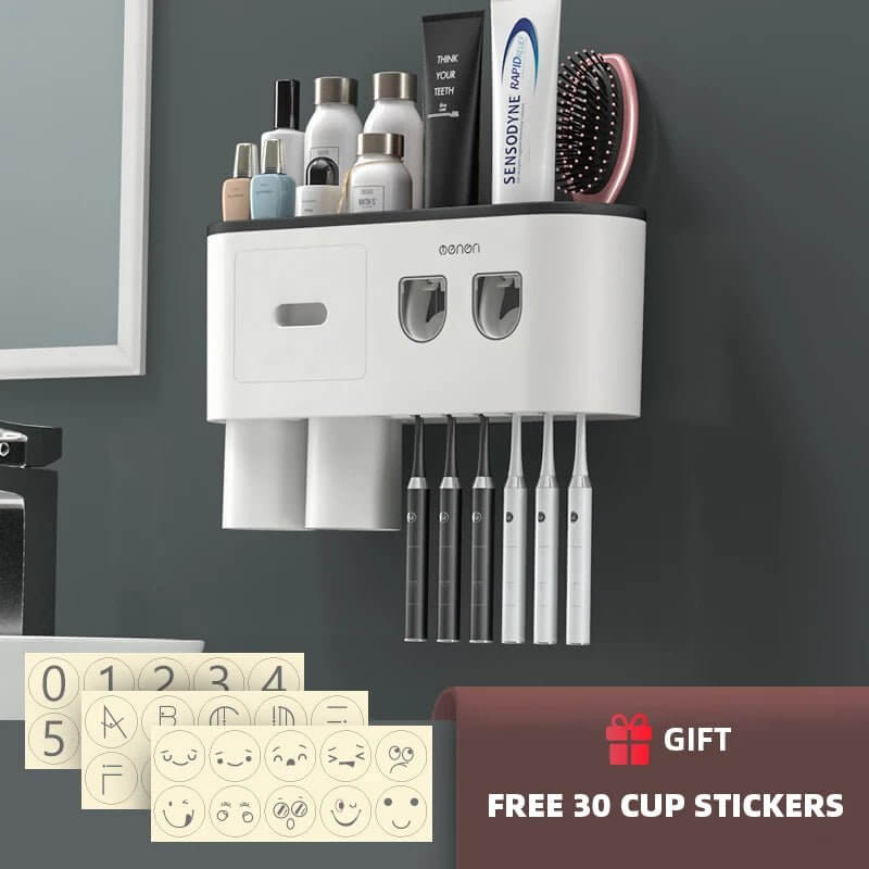 Magnetic Wall - Mounted Toothbrush Holder with Automatic Toothpaste Dispenser