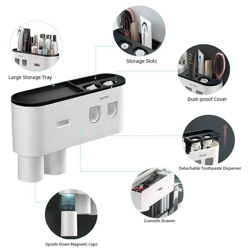 Magnetic Wall - Mounted Toothbrush Holder with Automatic Toothpaste Dispenser
