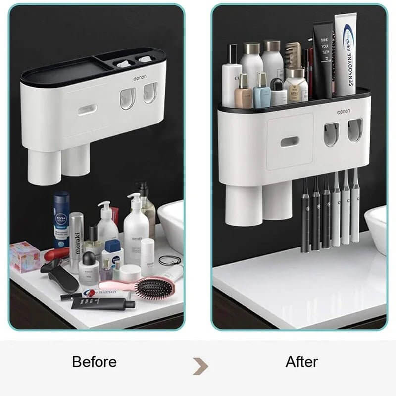 Magnetic Wall - Mounted Toothbrush Holder with Automatic Toothpaste Dispenser