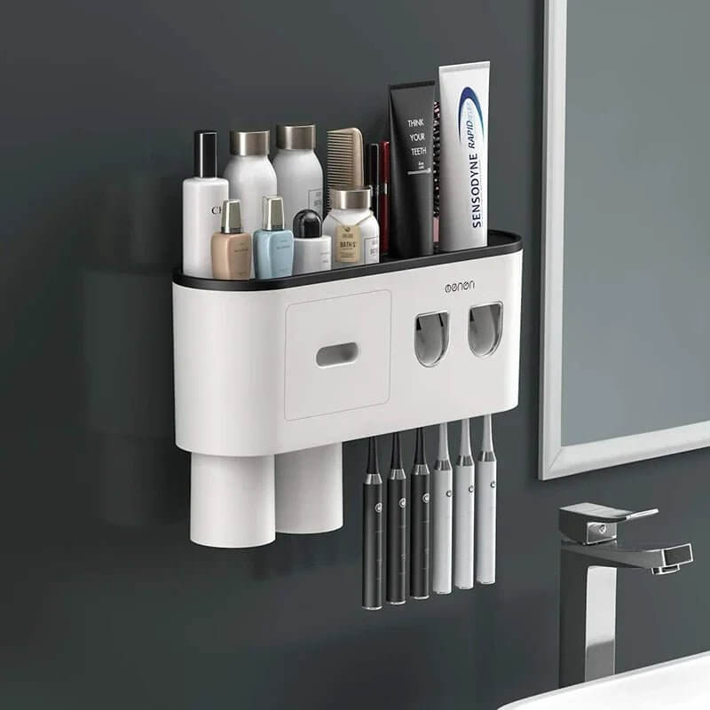 Magnetic Wall - Mounted Toothbrush Holder with Automatic Toothpaste Dispenser