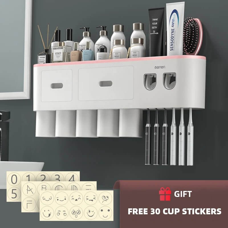 Magnetic Wall - Mounted Toothbrush Holder with Automatic Toothpaste Dispenser