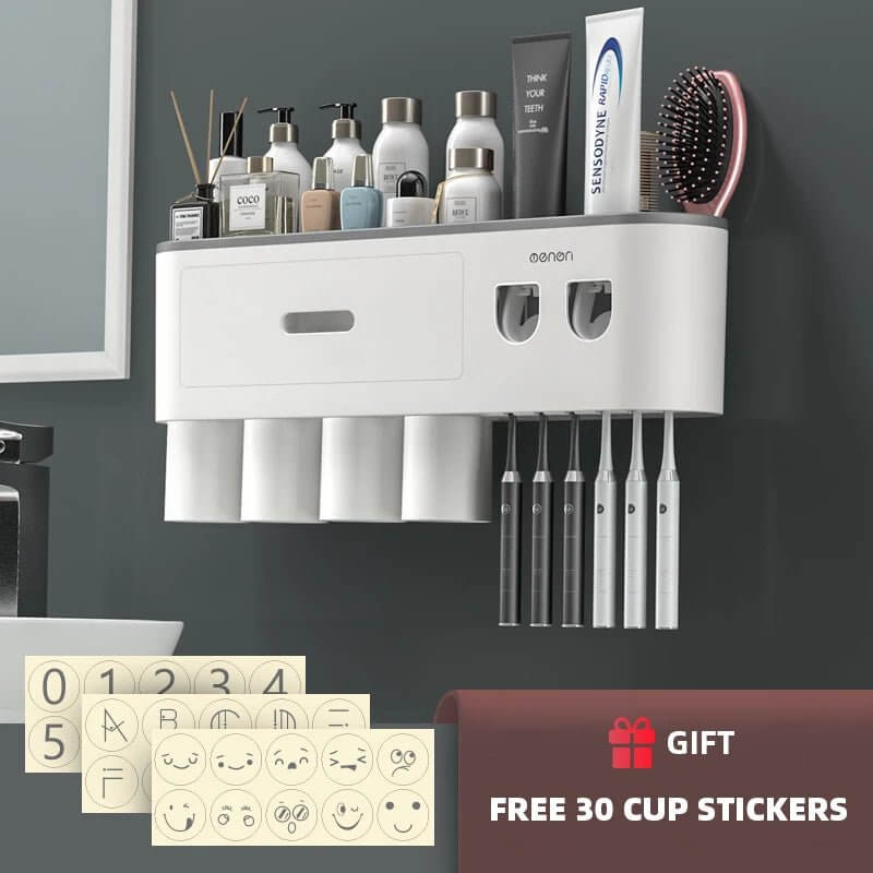 Magnetic Wall - Mounted Toothbrush Holder with Automatic Toothpaste Dispenser