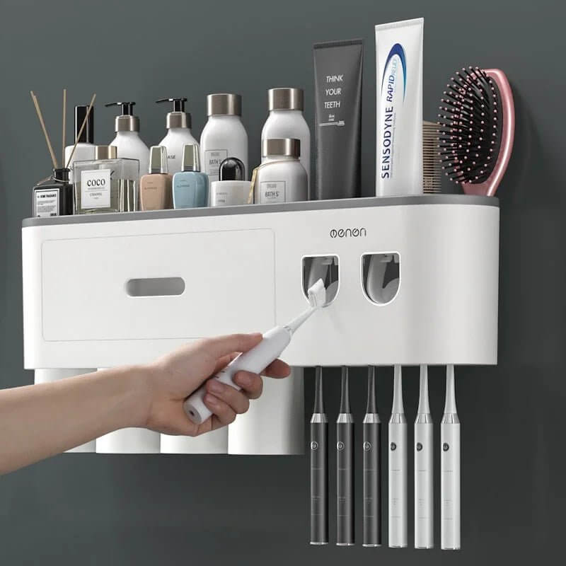 Magnetic Wall - Mounted Toothbrush Holder with Automatic Toothpaste Dispenser