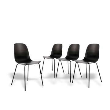 Matte black dining chair with curved back and slim metal legs, modern minimalist.