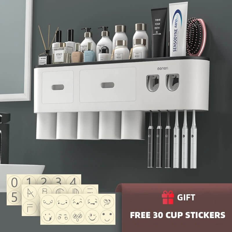 Magnetic Wall - Mounted Toothbrush Holder with Automatic Toothpaste Dispenser