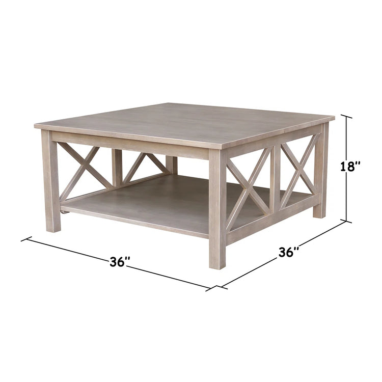 Unfinished Solid Wood Square Coffee Table With Bottom Shelf