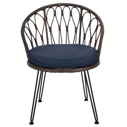 Wicker chair with a navy cushion on a transparent background
