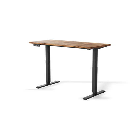 Compact sit-stand desk detail on a #f3f3f3 studio background