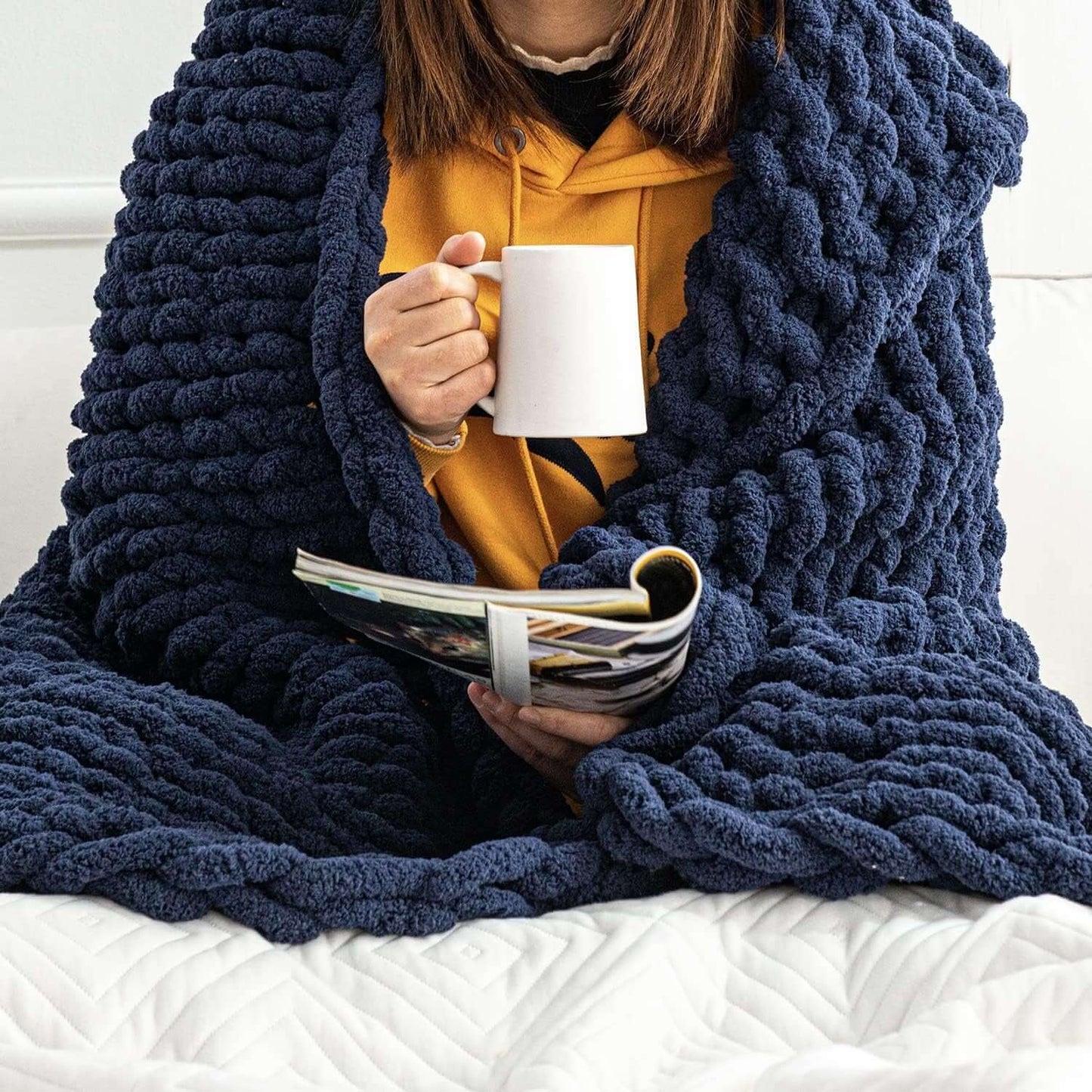 Hand - made Chunky Knit Throw Blanket