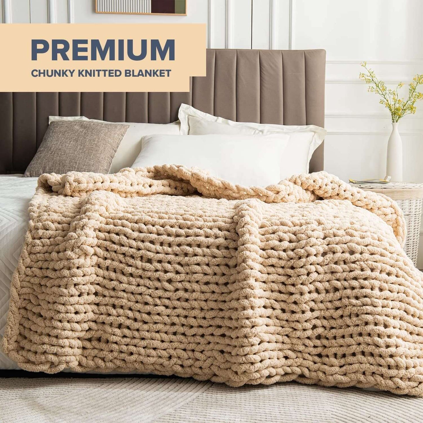 Hand - made Chunky Knit Throw Blanket