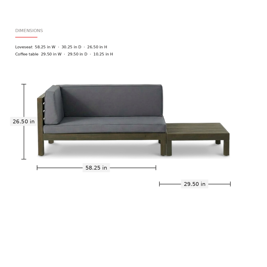 Acacia Wood Loveseat Set with Slatted Coffee Table, 2-Seat