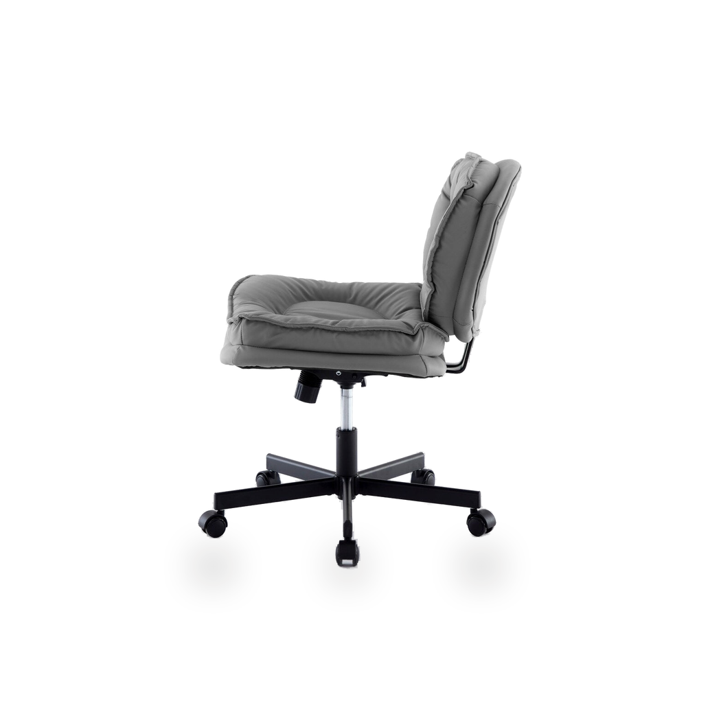 Tufted PU leather task chair with five star base on a #f3f3f3 studio background (plain studio)