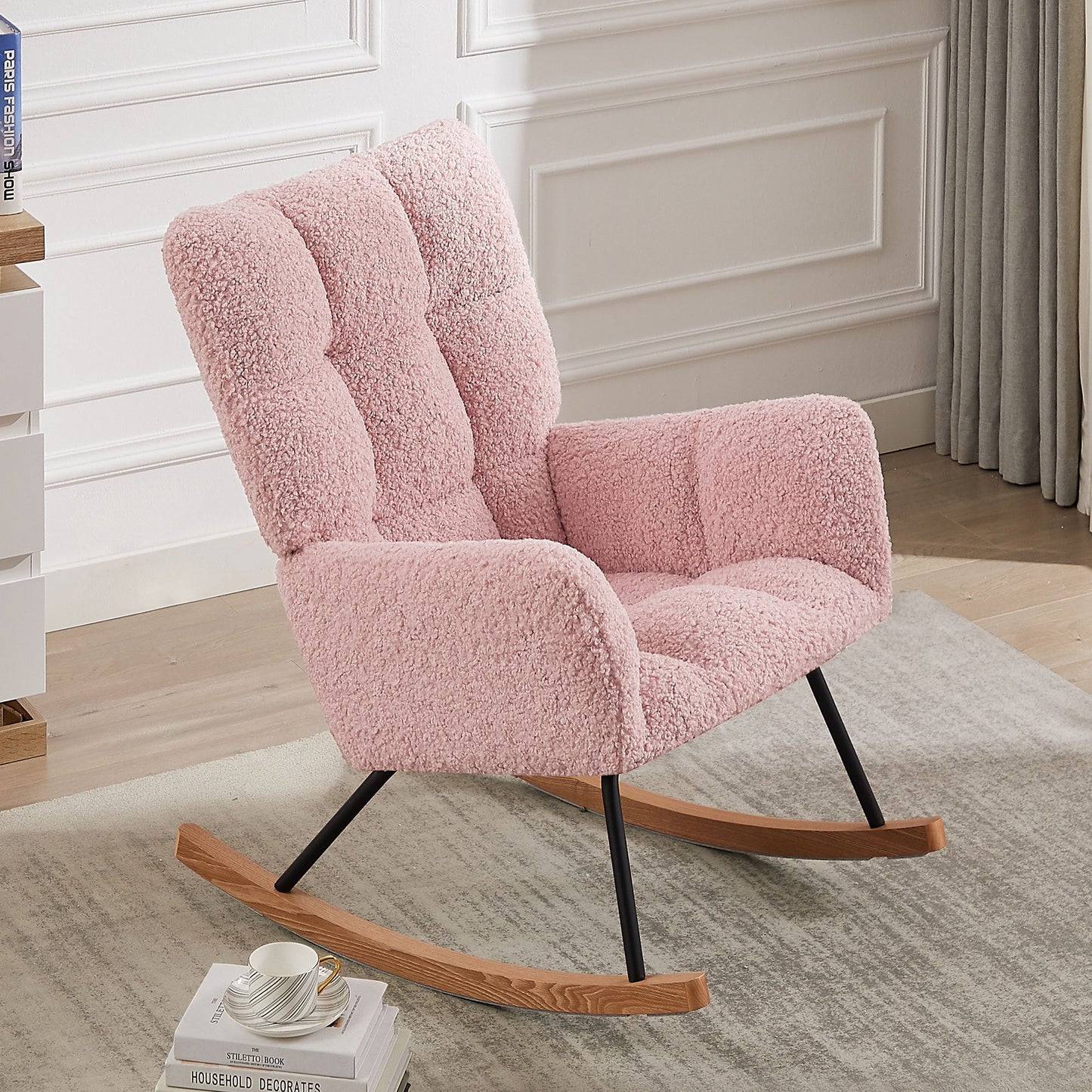 Modern Rocking Chair - Soft Boucle Upholstery Comfort