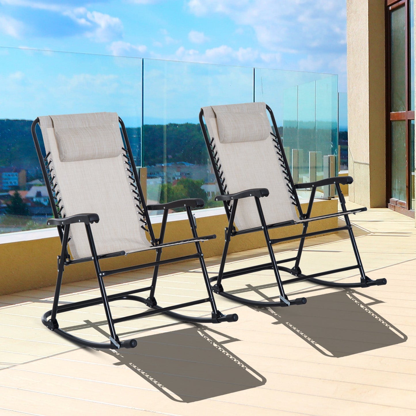 Modern Cream White Outdoor Rocking Chair Set - Folding Design