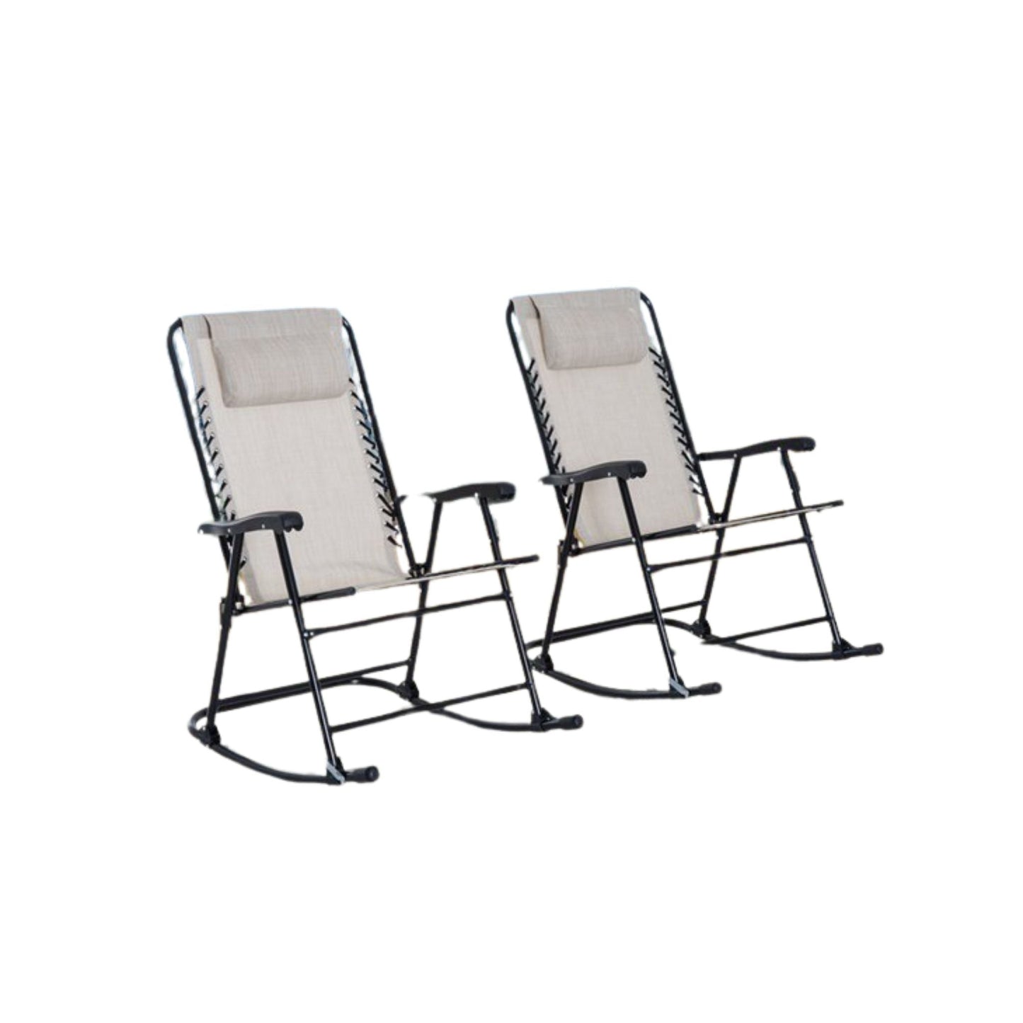 Cream White Outdoor Rocking Chair Set With Folding Design