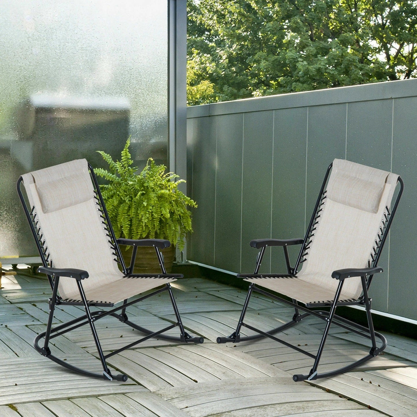 Modern Cream White Outdoor Rocking Chair Set With Folding Design