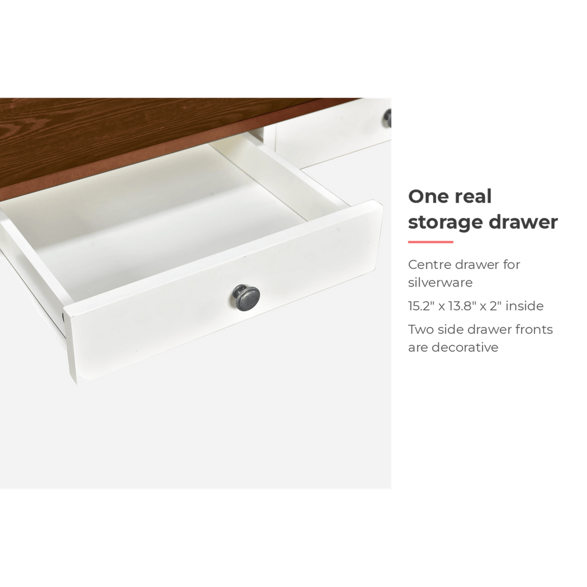 Table with one real storage drawer (feature callout)