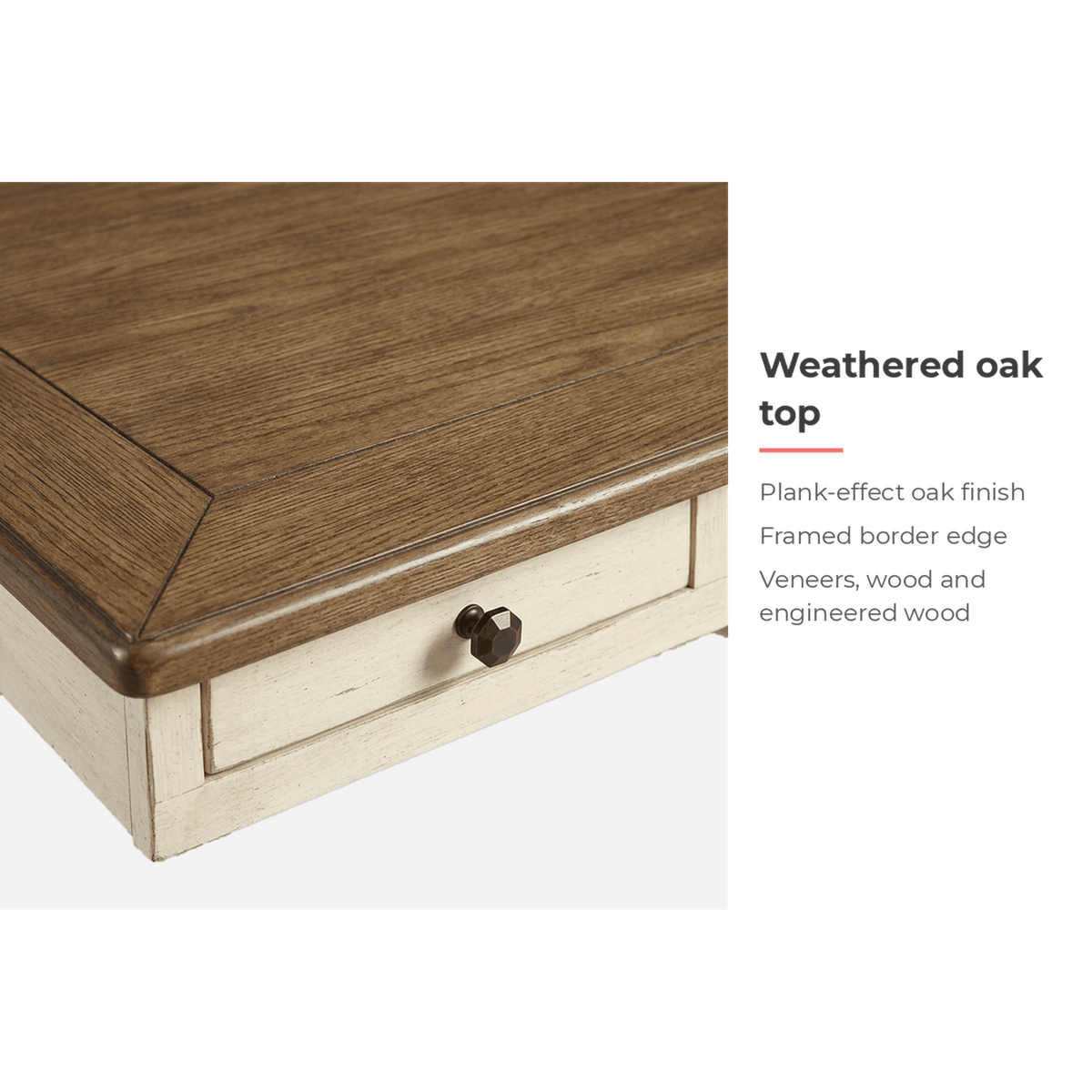 Whitewash table: weathered oak top (feature callout)