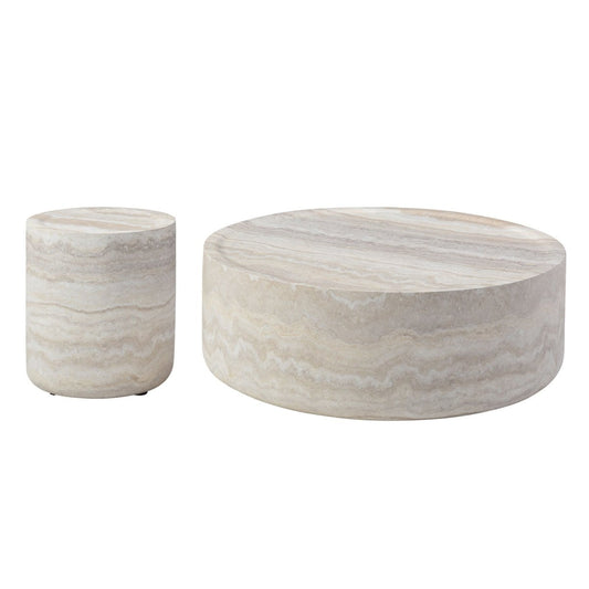 Elegant Antique Coffee Table Set of 2 Faux MARS Pattern