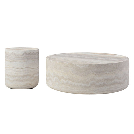 Elegant Antique Coffee Table Set of 2 Faux MARS Pattern, No Assembly