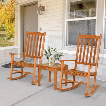 Eucalyptus Wooden Rocking Chairs Set With Coffee Table