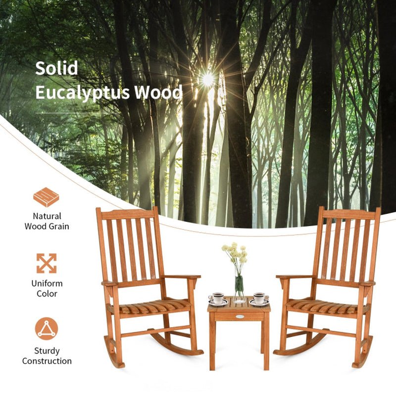 Elegant Eucalyptus Rocking Chair Set with Table features