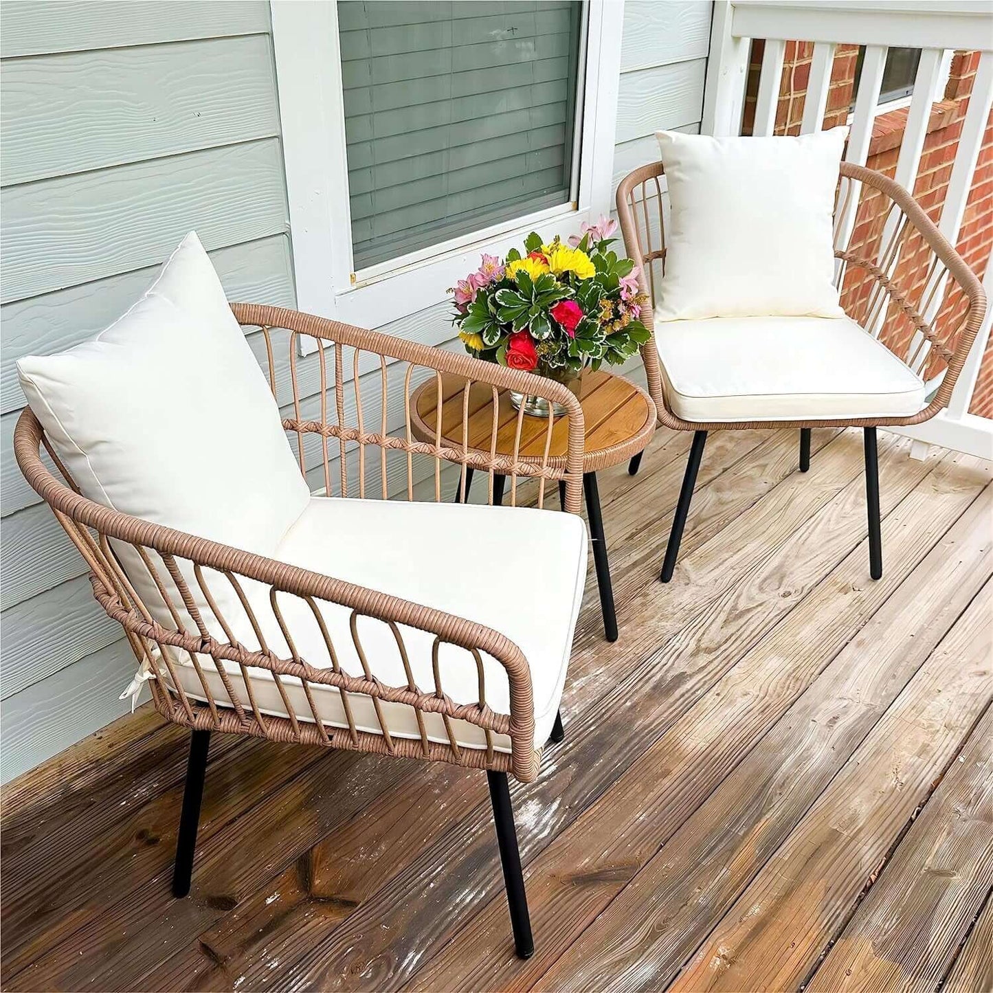 All-Weather Rattan Patio Furniture Set with Table & Cushions