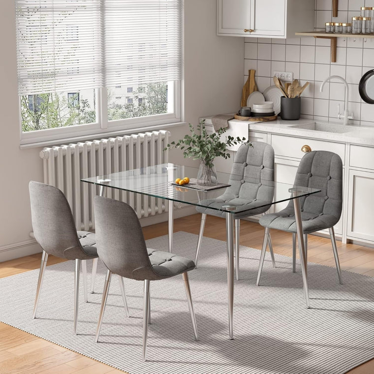 Glass Dining Table For 4, Tempered 51-Inch Silver Base