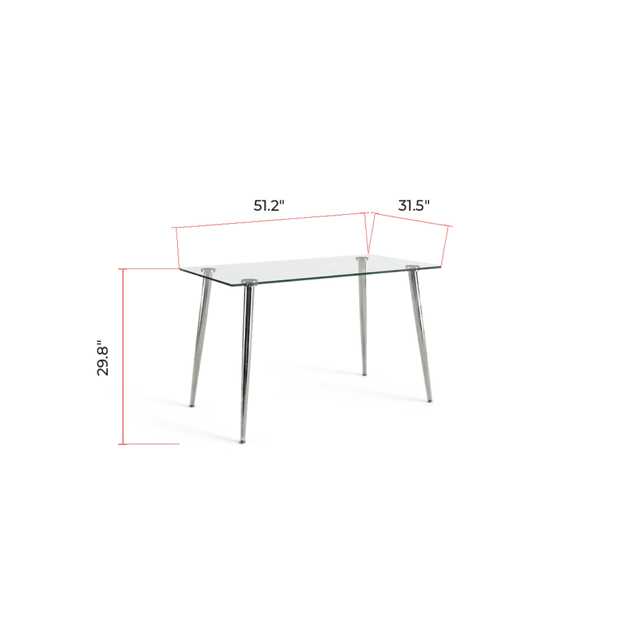 Glass Dining Table For 4, Tempered 51-Inch Silver Base
