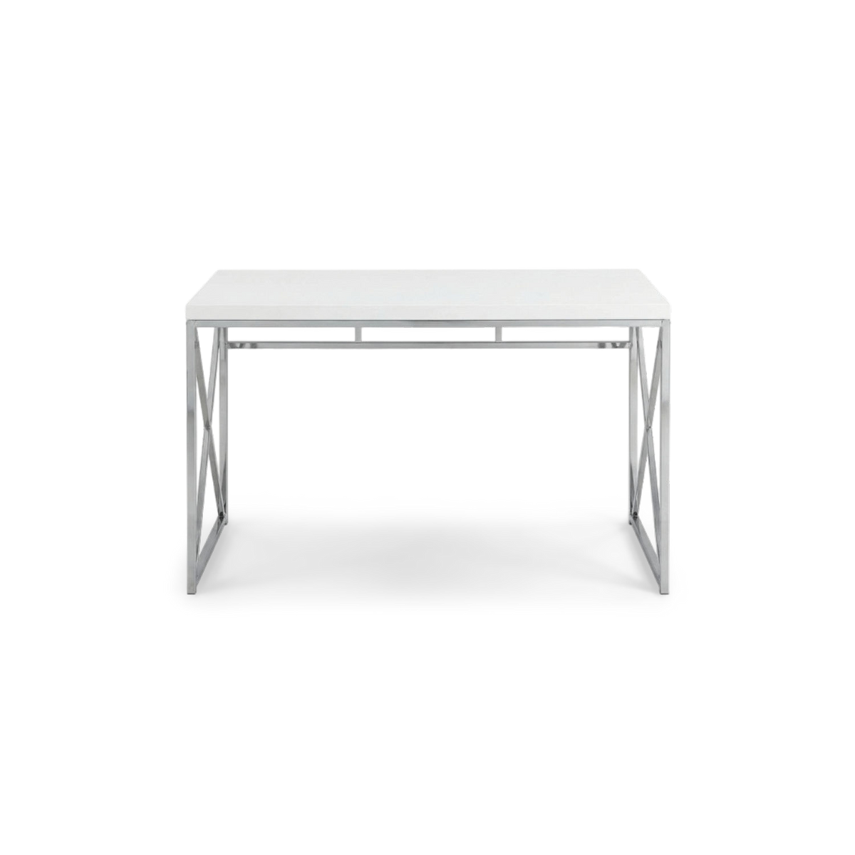 Modern White Computer Desk, 47 Inch Chrome X-Frame Top